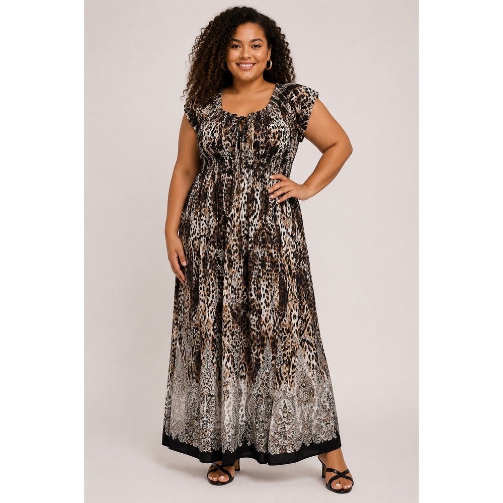 Mlle Gabrielle Brown Leopard & Paisley Print Maxi Dress XL